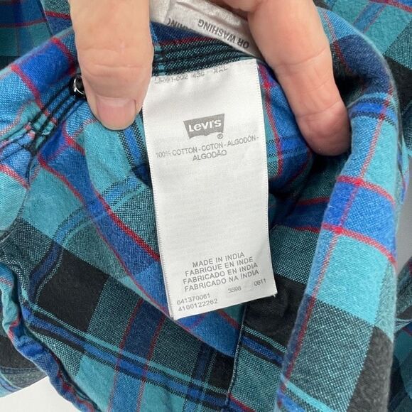 Levi's Men's Blue Plaid Standard Fit Long Sleeve Collared Button-Up Shirt XXL - Picture 5 of 5